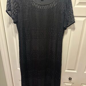 Black Lace Short Sleeve Lined Dress